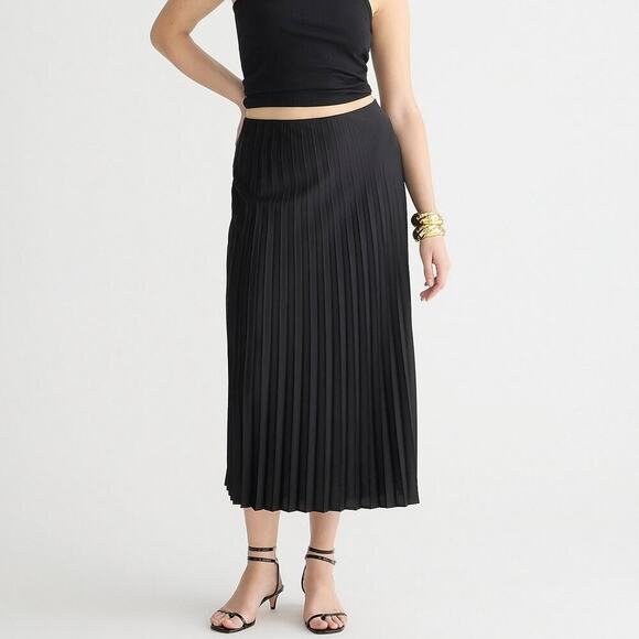 J. Crew Women's Gwyneth Pleated Slip Skirt Elastic Waistband Black Size S NWT